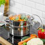 Oala pentru fiert cu abur, din inox, cu capac, 3.1 litri, 20 cm,
