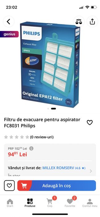 Filtru aspirator Philips EPA 12 original