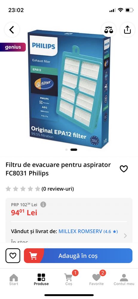 Filtru aspirator Philips EPA 12 original