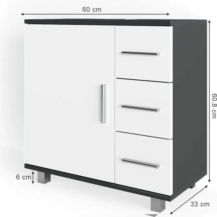 Шкаф за баня, за  мивка, Vicco Ilias, 60 x 60,8 см, антрацит/бял