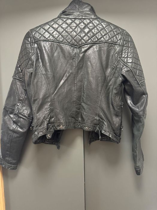 Geacă neagră din piele naturală ZARA BASIC, mărimea M
