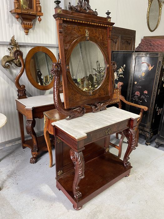 Consola Empire de perioada, din lemn masiv cu blat de marmura