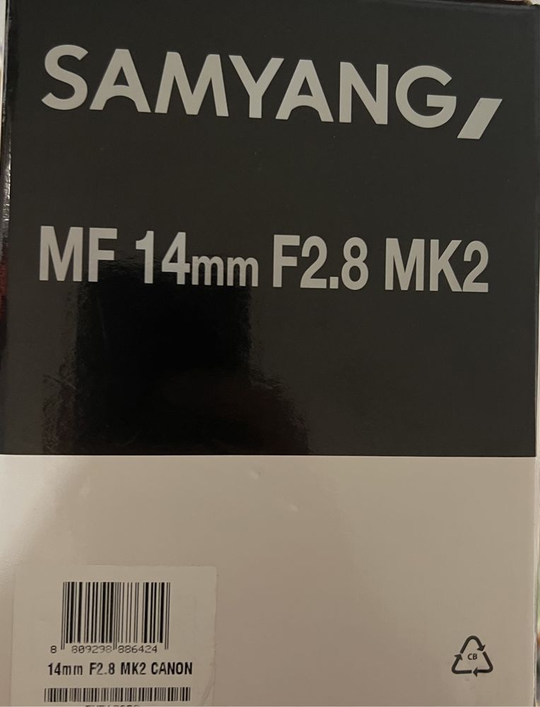 Samyang 14mm Obiectiv Foto DSLR F2.8 MF Mk2 Montura Canon EF sigilat