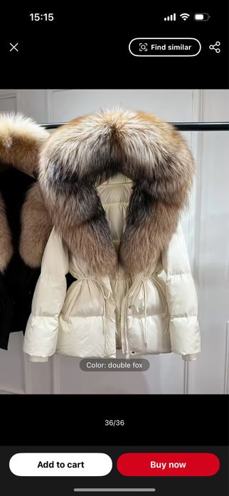 Geaca de puf cu guler de blana naturala