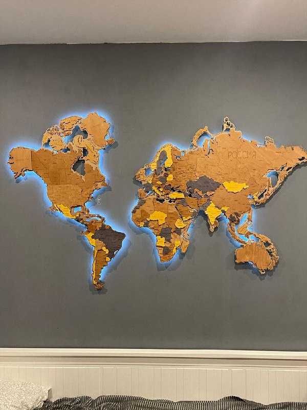 Хит! Карта мира из дерева. Интерьер для дома, ресторана, офиса и кафе.