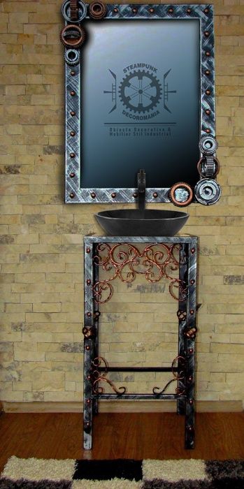 Mobilier baie FIer Forjat / stil industrial.Oglinda si suport chiuveta