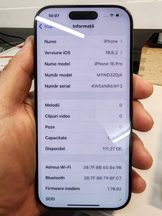 iPhone 16 Pro la cutie 128 GB baterie 100% cod unic 1105 cicluri 101