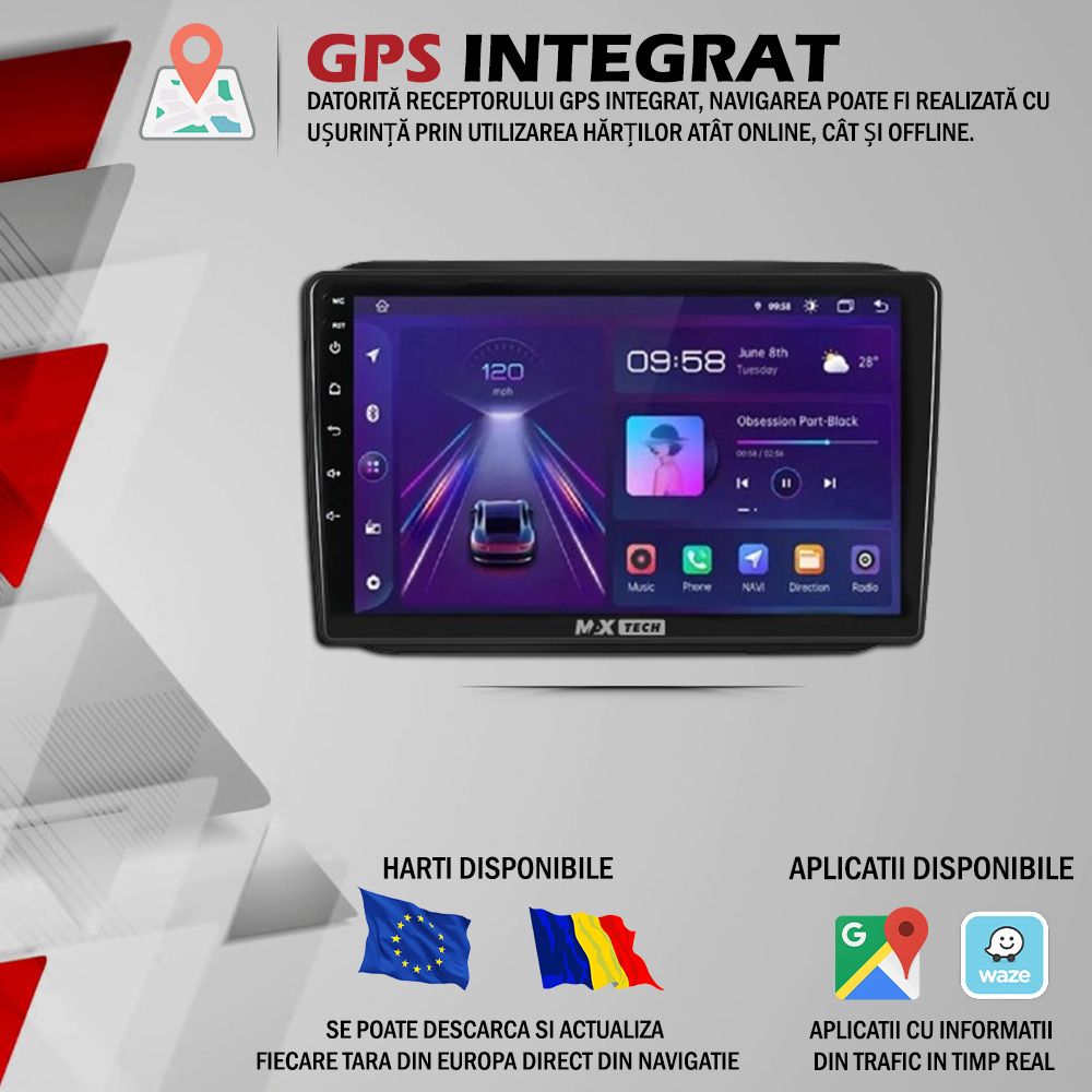 Navigatie Skoda Fabia 2 dedicata,Android 4GB Ram Octa-Core WiFi,BT,GPS