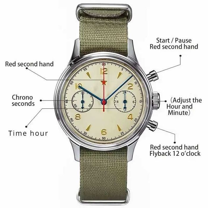 Ceas 1963 pilot 42 mm impermeabil retro cuarț cronograf vintage
