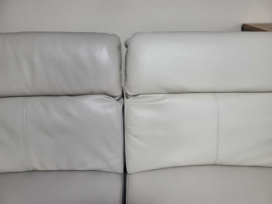 Кремав кожен ъглов диван с електрически релаксиращ механизъм