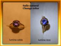 Inel aur 18 k cu Safir albastru Change color natural taiere briliant