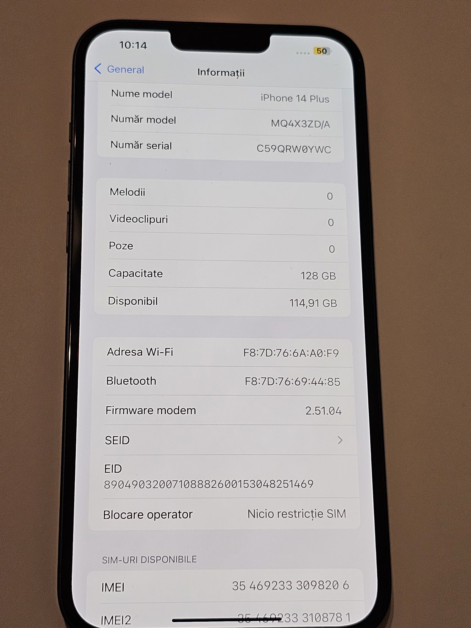 Iphone 14 plus, 128gb,8 luni garanție, baterie 100%, impecabil