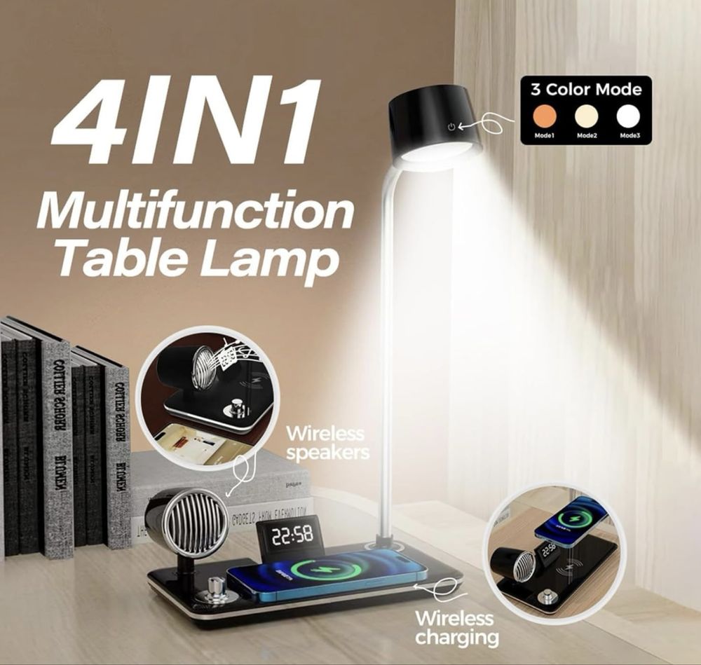 LED настолна лампа 15 W Безжично зарядно устройство с Bluetooth