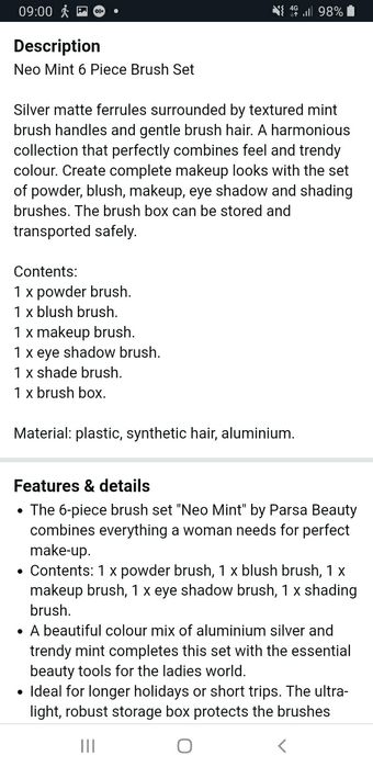 Set pensule machiaj Neo Mint by Parsa Beauty, nou, cutie sigilata.