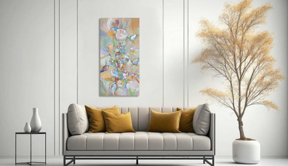 Картина маслени бои на платно "Рози на щастието", 50 х 100 см