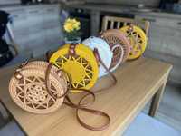 Ръчно направена плетена кръгла чанта от ратан