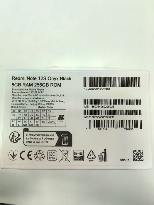 Xiaomi Redmi Note 12S, 8 RAM, 256 GB, Черен