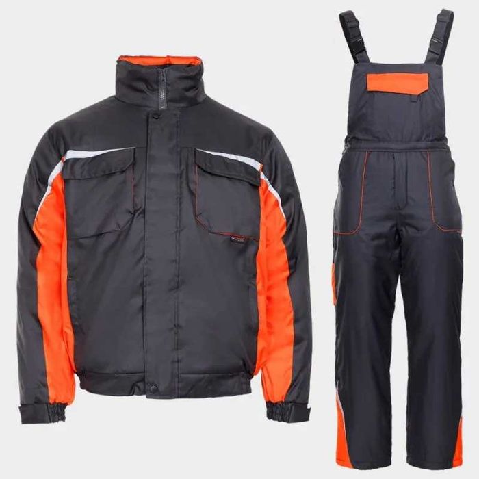 Ватиран зимен работен комплект /яке и полугащеризон/ KASTOR Тъмно сив