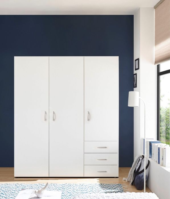 Dulap dormitor Harry, 150x176 cm, alb, 3 uși rotative, 3 sertare