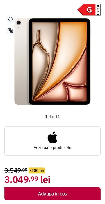 APPLE iPad Air 11" (M3), 128GB, Wi-Fi, StarLight, NEACTIVATA