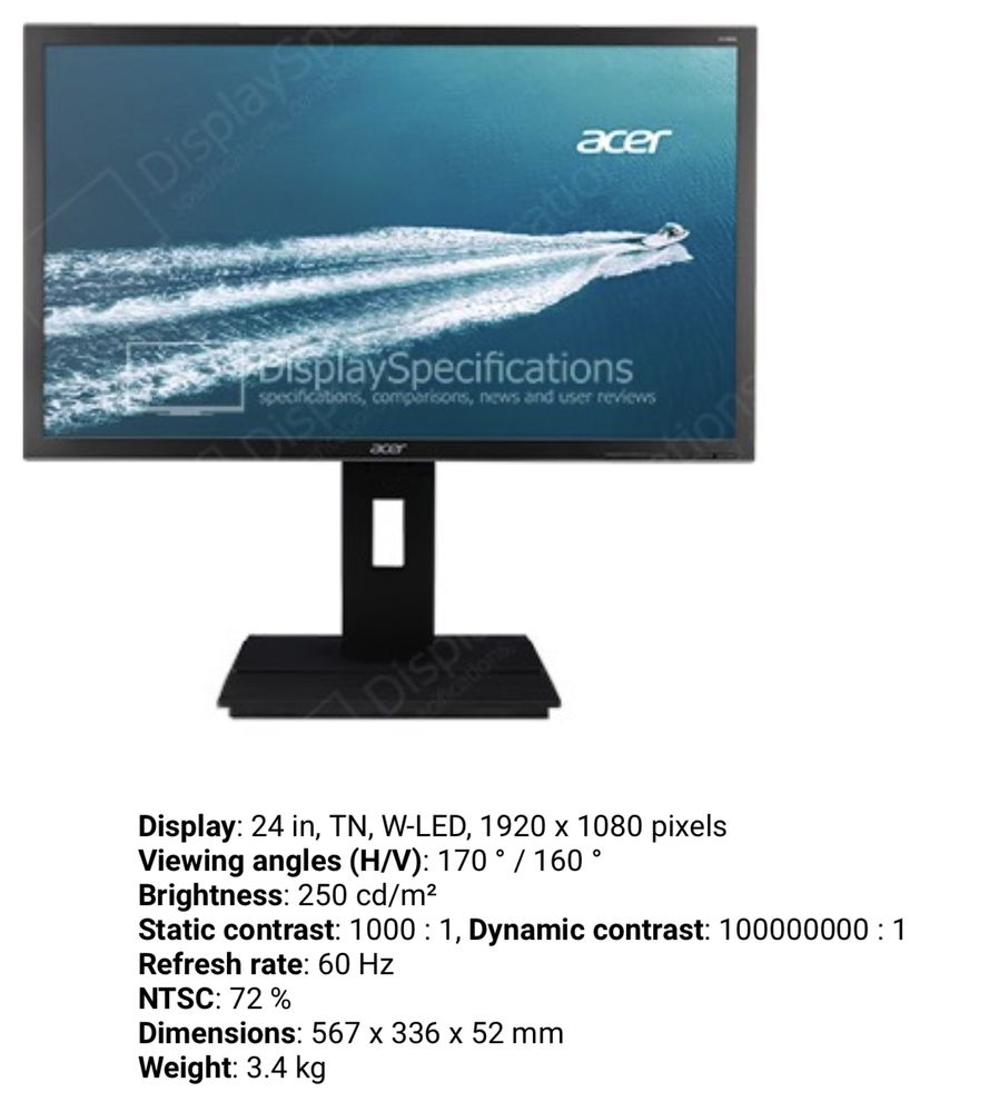 Monitor Led Acer Full HD B246hl ymdr negru 24 Inch