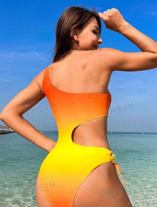 Costum de baie intreg galben portocaliu marime M