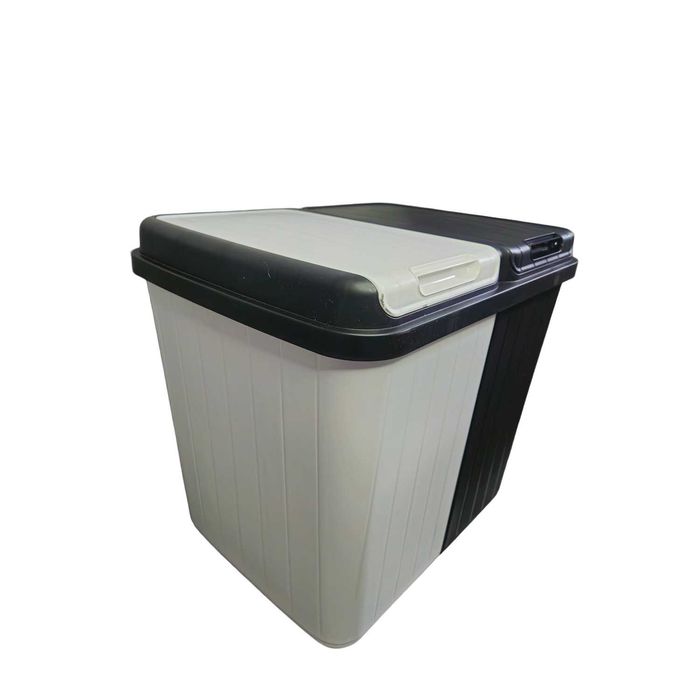 Coș de rufe dublu, 80L, plastic rezistent, 2 compartimente cu capac