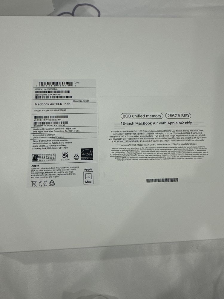 СЧУПЕН ДИСПЛЕЙ MacBook Air M2 2022 8 ram 256gb