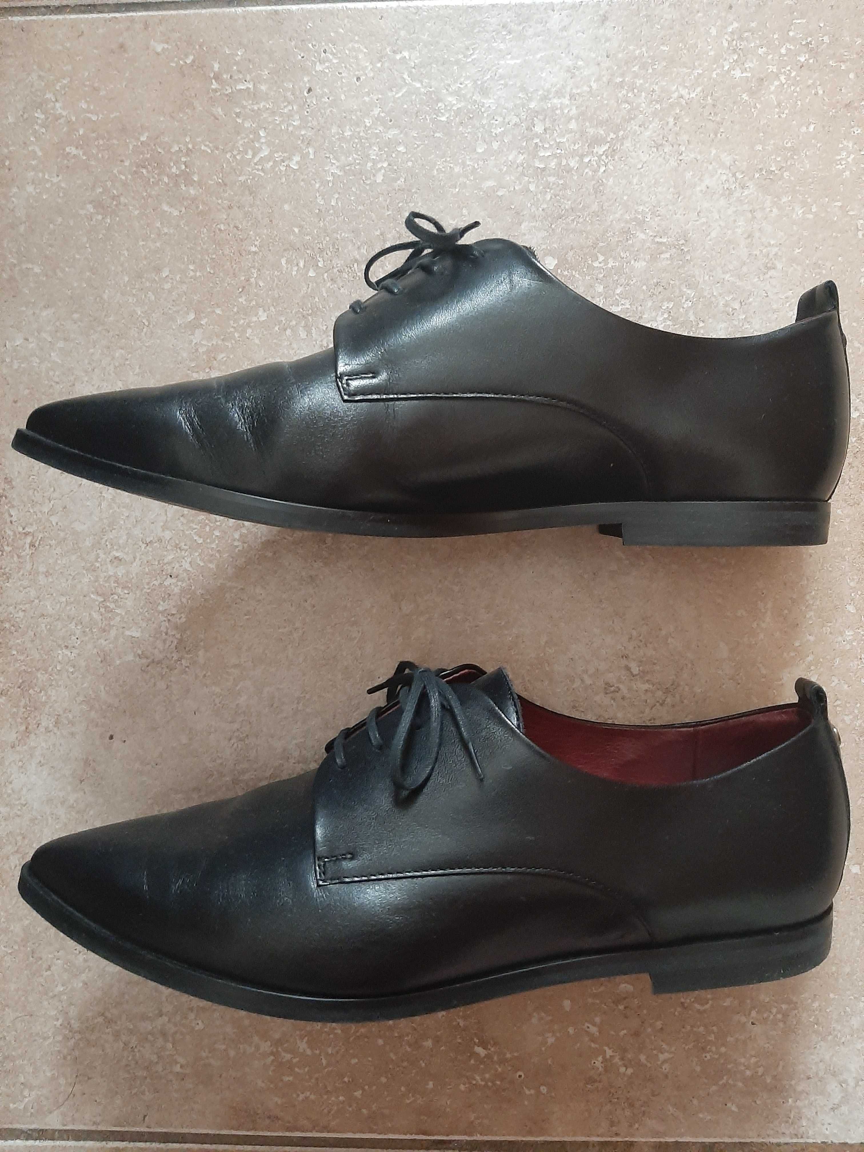 Pantofi damă Oxford, negri, piele