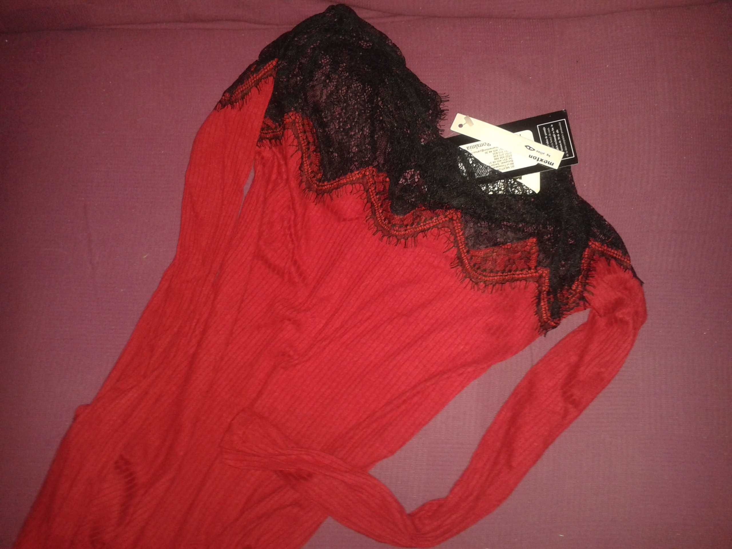 Bluza rosie cu dantela neagra MEXTON TRANSPORT GRATUIT