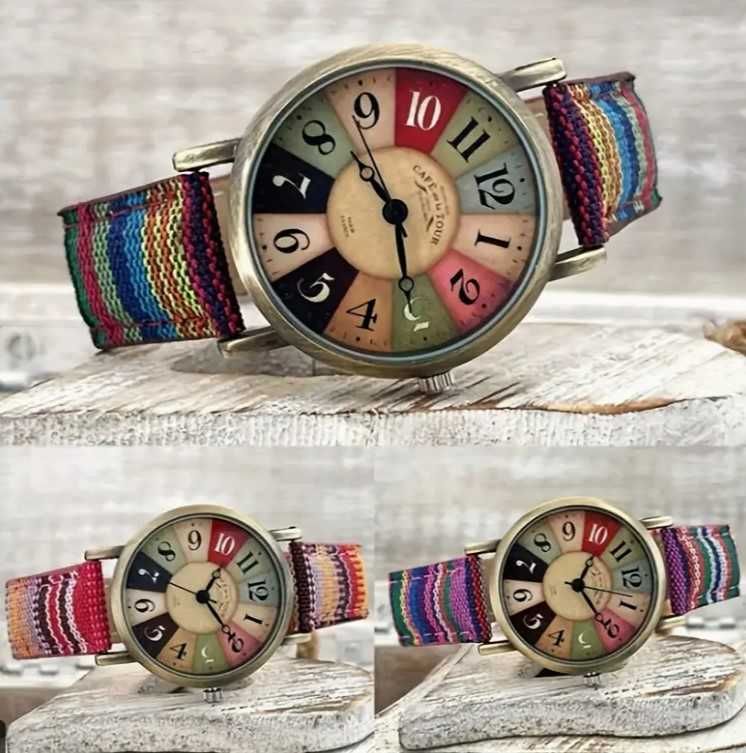 Ретро дамски часовник с цветен циферблат.