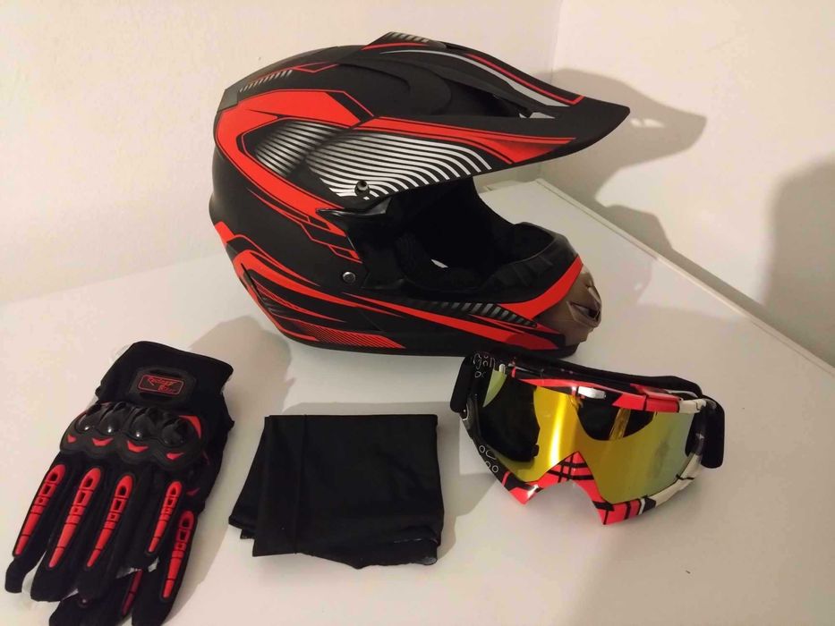 Set casca enduro+Ochelari+Manusi+Cagula