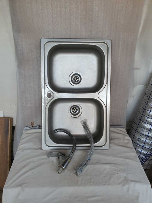 Мойка раковина нержавейка двойная 80×50