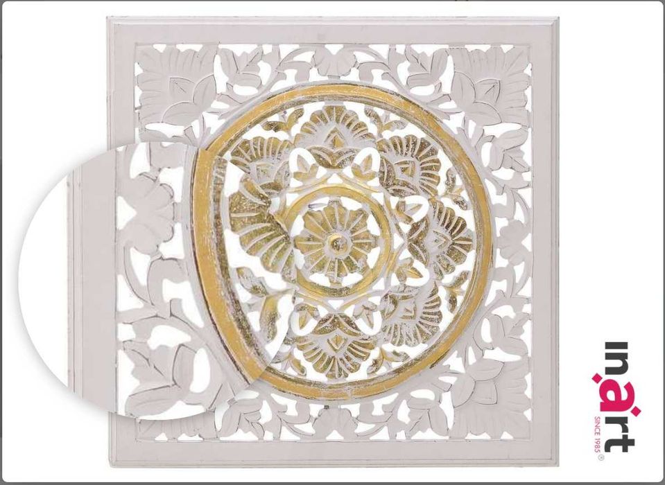 Decor alb auriu Inart alb antichizat, lemn Paulownia