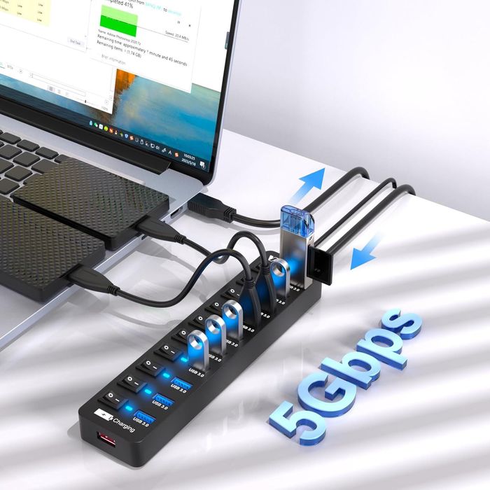 Hub USB VEMONT 10 port Multi USB,comutator indiv pornit/oprit,sigilat