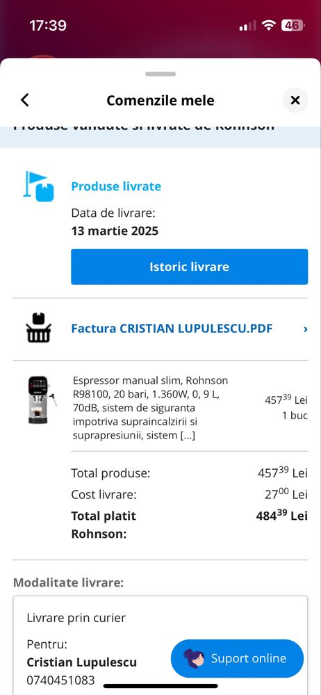 Espressor manual slim Rohnson R98100, 20 bari