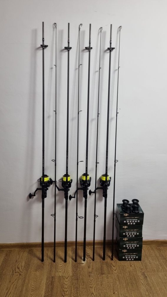 SET 4 Lansete FL LEGEND CARP 3.90 3.75 Lbs + 4 Mulinete AVIATOR DP70