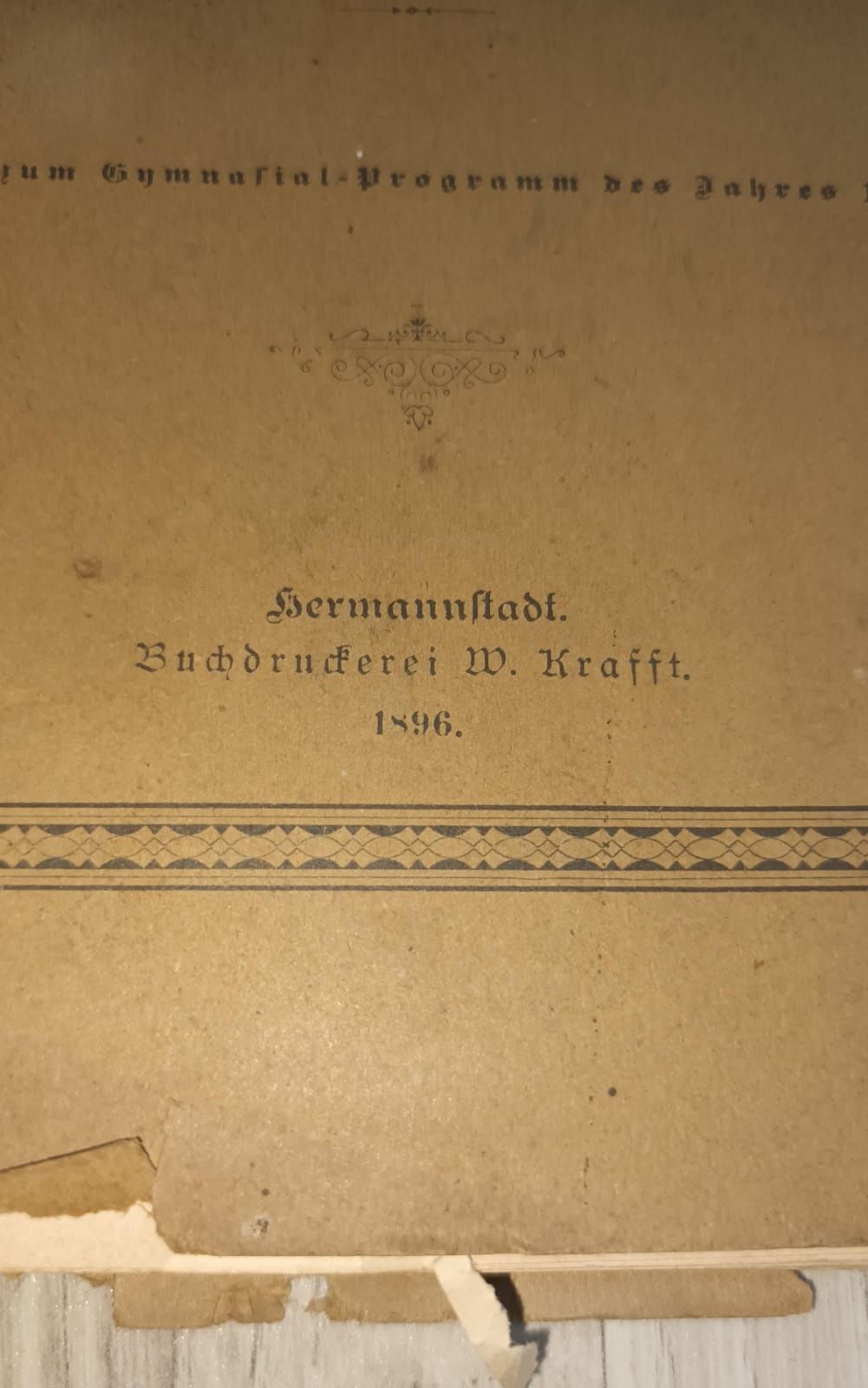 Carte programul Liceului protestant 1896 Hermannstad, editura Krafft