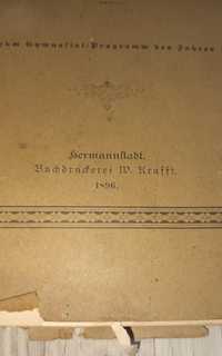 Carte programul Liceului protestant 1896 Hermannstad, editura Krafft