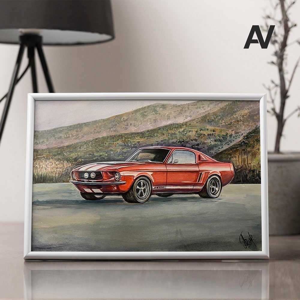 ‼️ Картина акварелью. С рамкой. Ford mustang ‼️