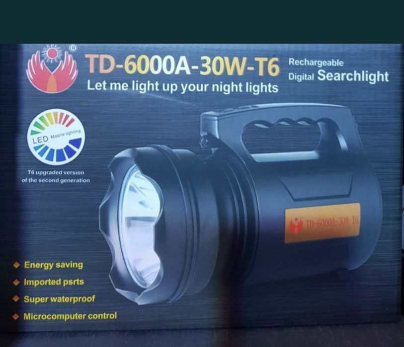 Lanterna profesionala TD 6000 A 30 W acumulator camping drumetie NOU