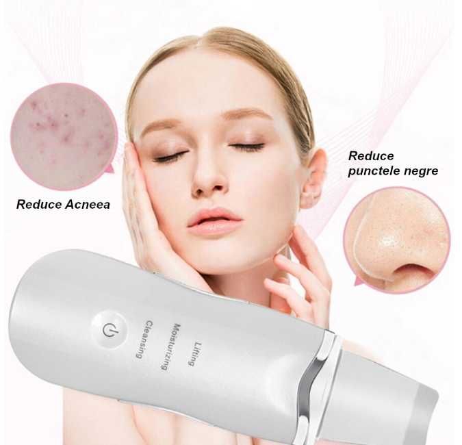 Aparat ultrasonic de curatare faciala cu ultrasunete, portabil, alb