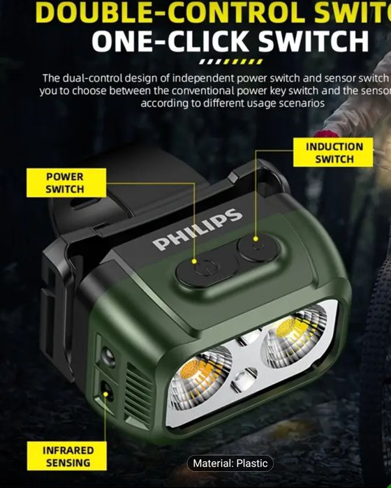 Far bicicleta ledPhilips senzor inteligent,acumulator,lumina alb-galbe