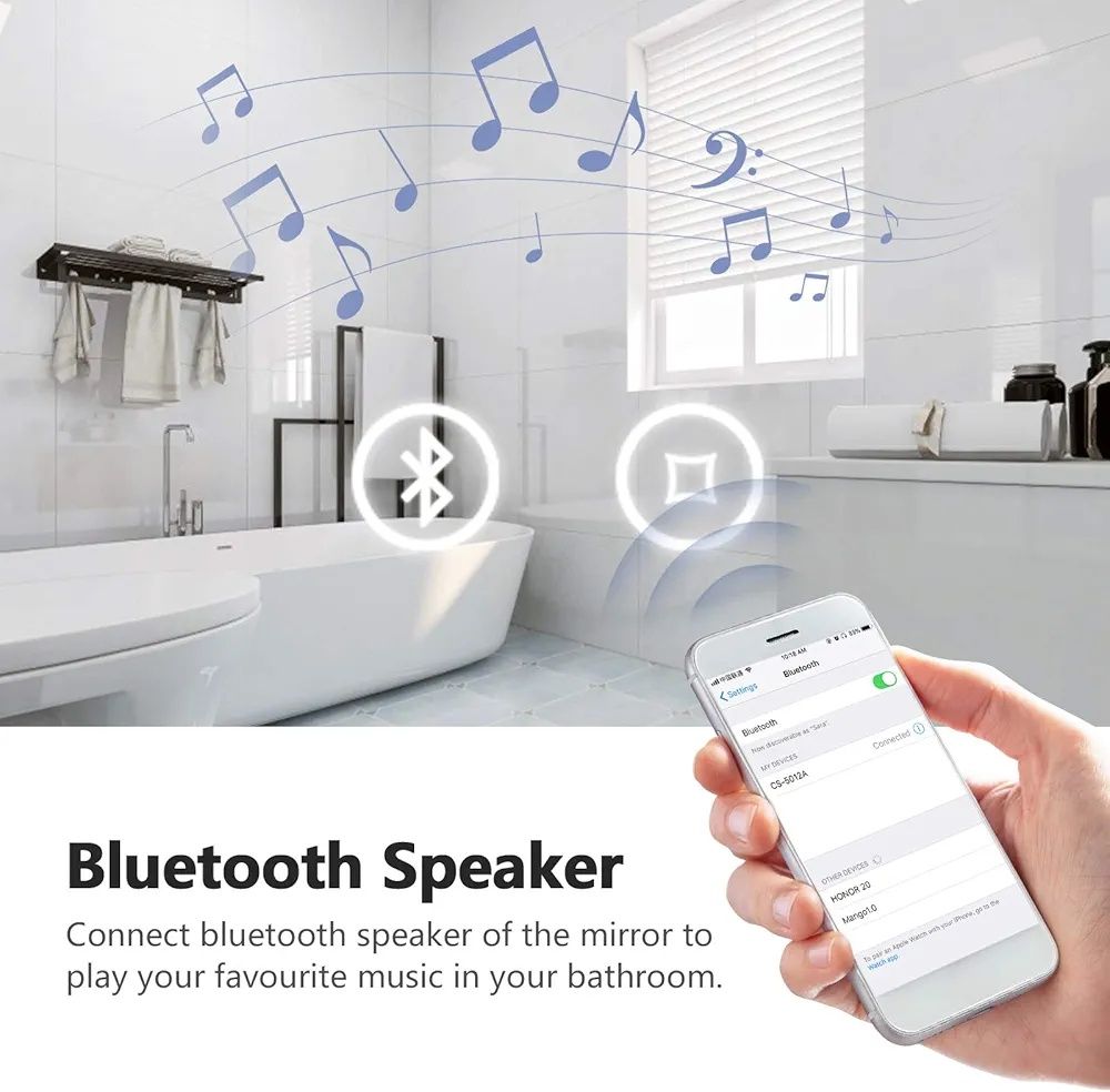 Огледало за баня с LED осветление, Bluetooth и обезпотяване