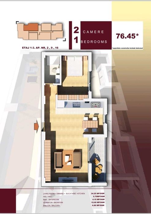 DE VANZARE apartament 2 camere,oras Pantelimon-bloc nou