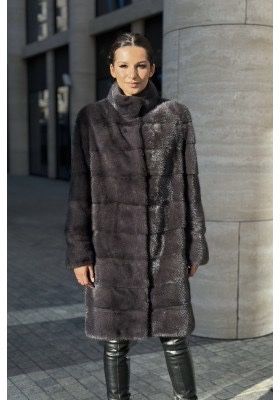 Шуба норковая поперечный крой со стойкой (Графит)