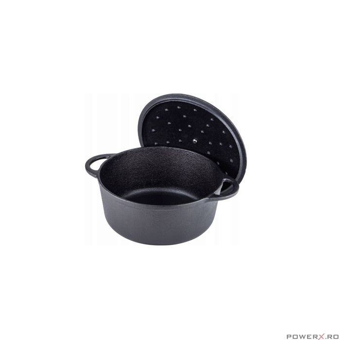 Oala din fonta 2.4 litri, 22cm cratita cu capac, negru, KingHoff