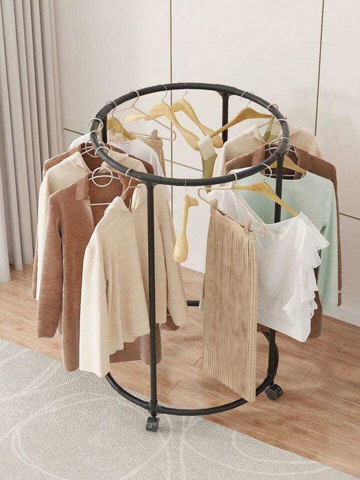 Suport rotund din oțel Inoxidabil pentru haine, cu roti, cromat