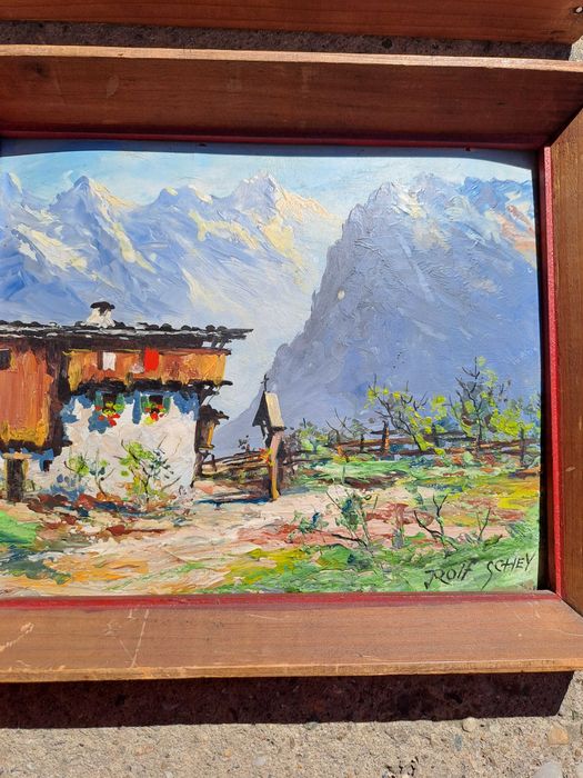 tablou pictura pe carton gros 26/22 cm semnat rolf schey 1949