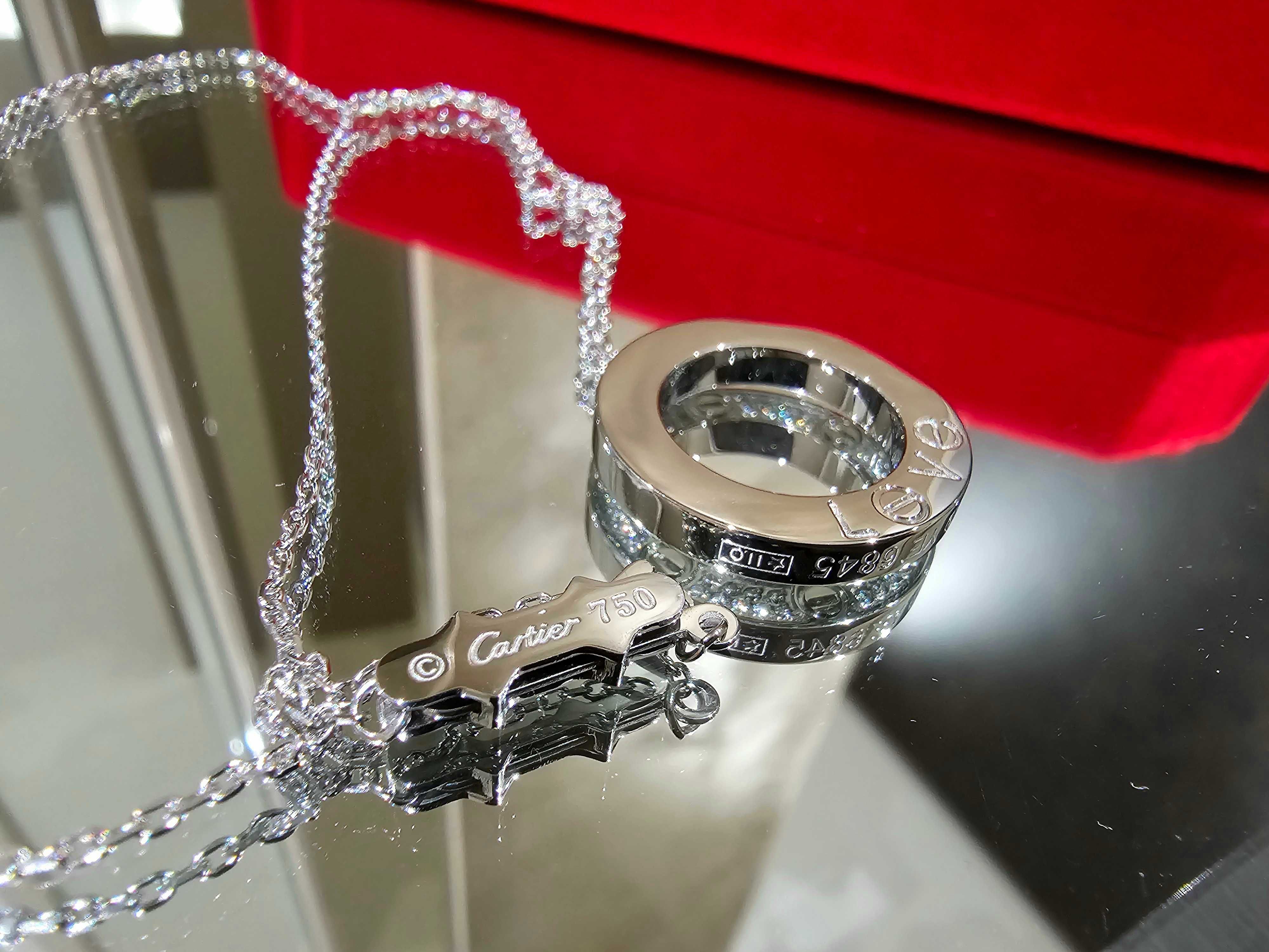 CARTIER Love White Gold Large Paved Diamonds Pendant Дамскo Колие